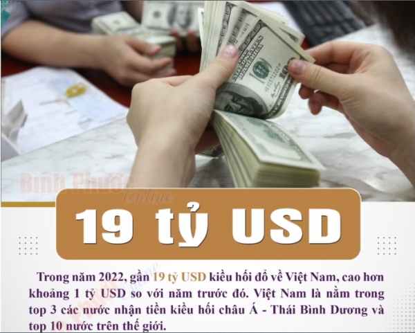 Năm 2022 : Kiều hối 19 tỷ USD